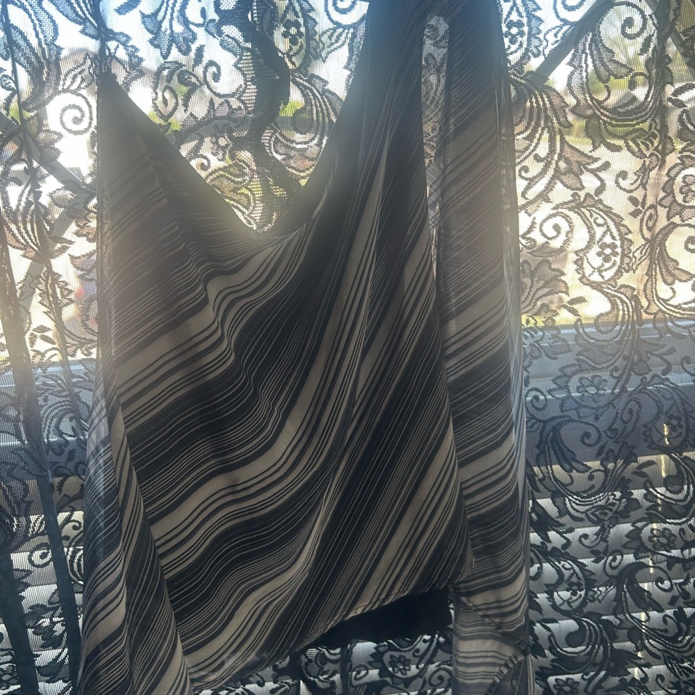 New York & Company Black and White Sheer Striped Blouse
